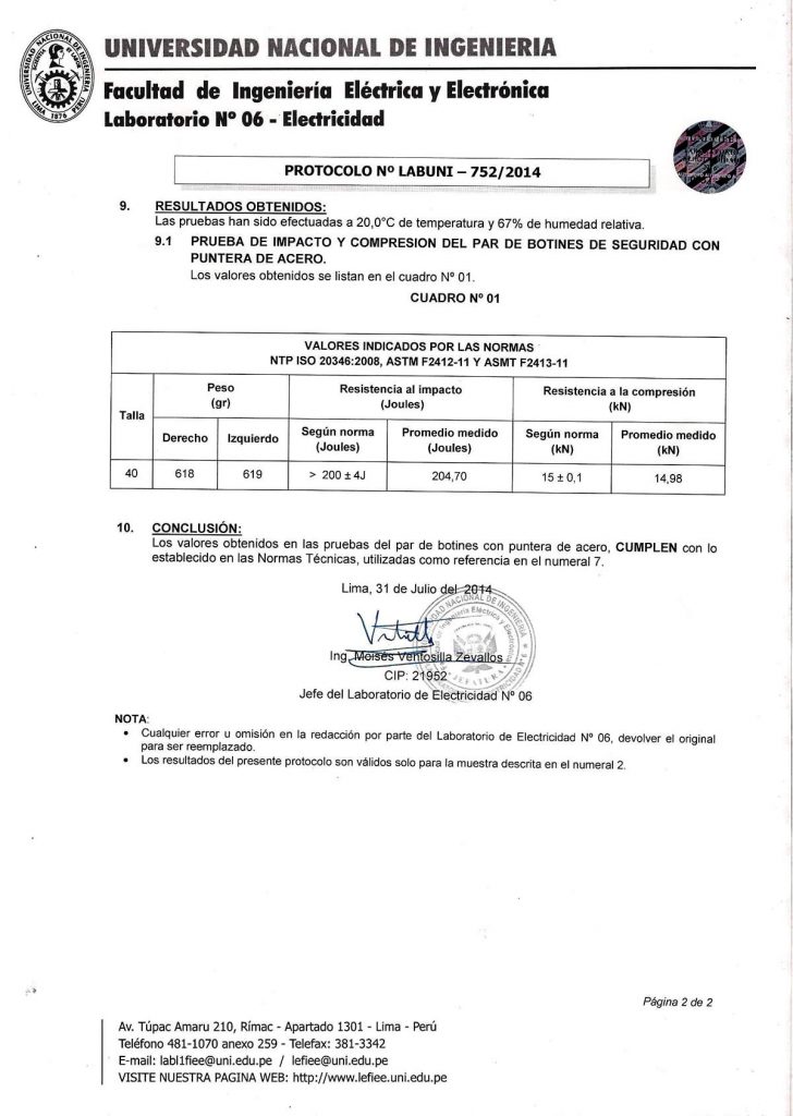 Certificacion Miner Calzado de seguridad industrial, zapatos de