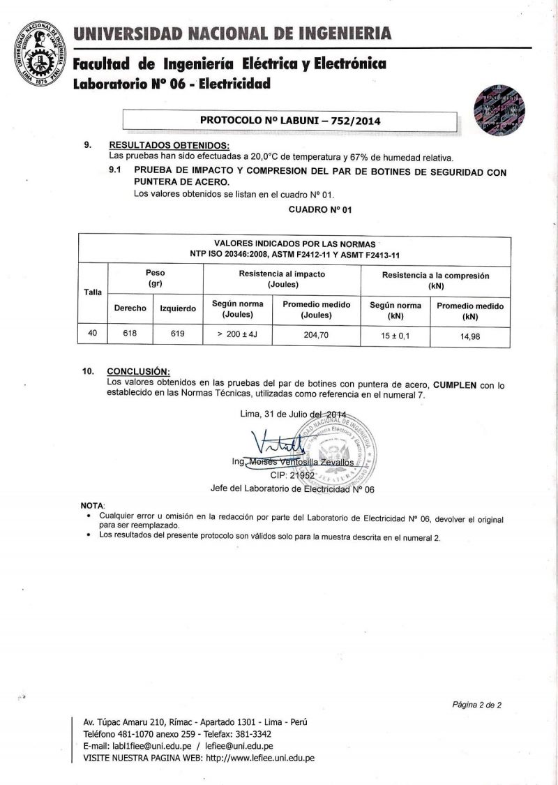 Certificacion Miner Calzado de seguridad industrial, zapatos de
